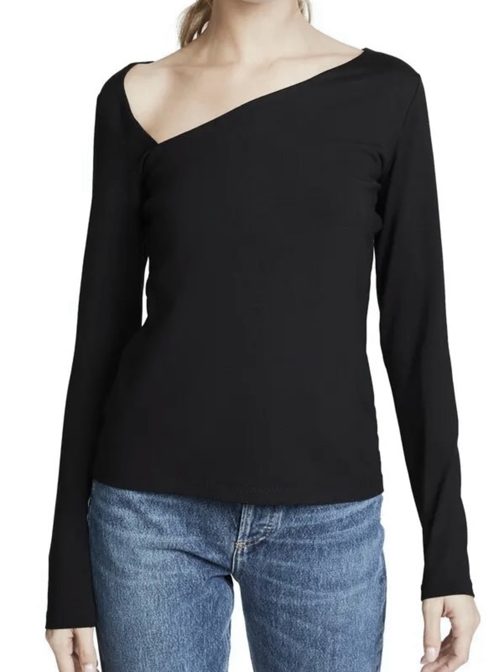Susana Monaco Laurene Diagonal Neck Top. Dark Olive Green
